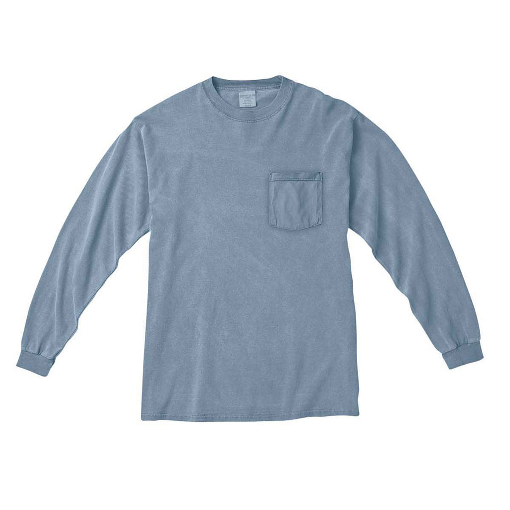 Comfort Colors Men S Ice Blue 6 1 Oz Long Sleeve Pocket T Shirt