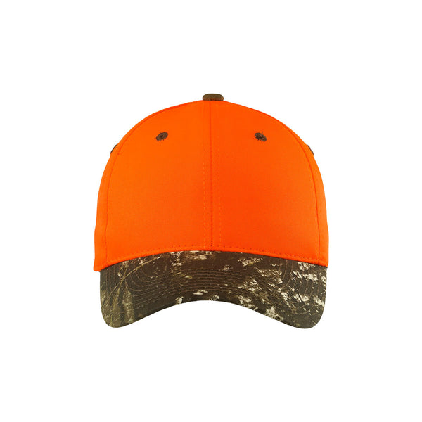 Port Authority Orange Blaze/Mossy Oak Safety Cap with Camo Brim