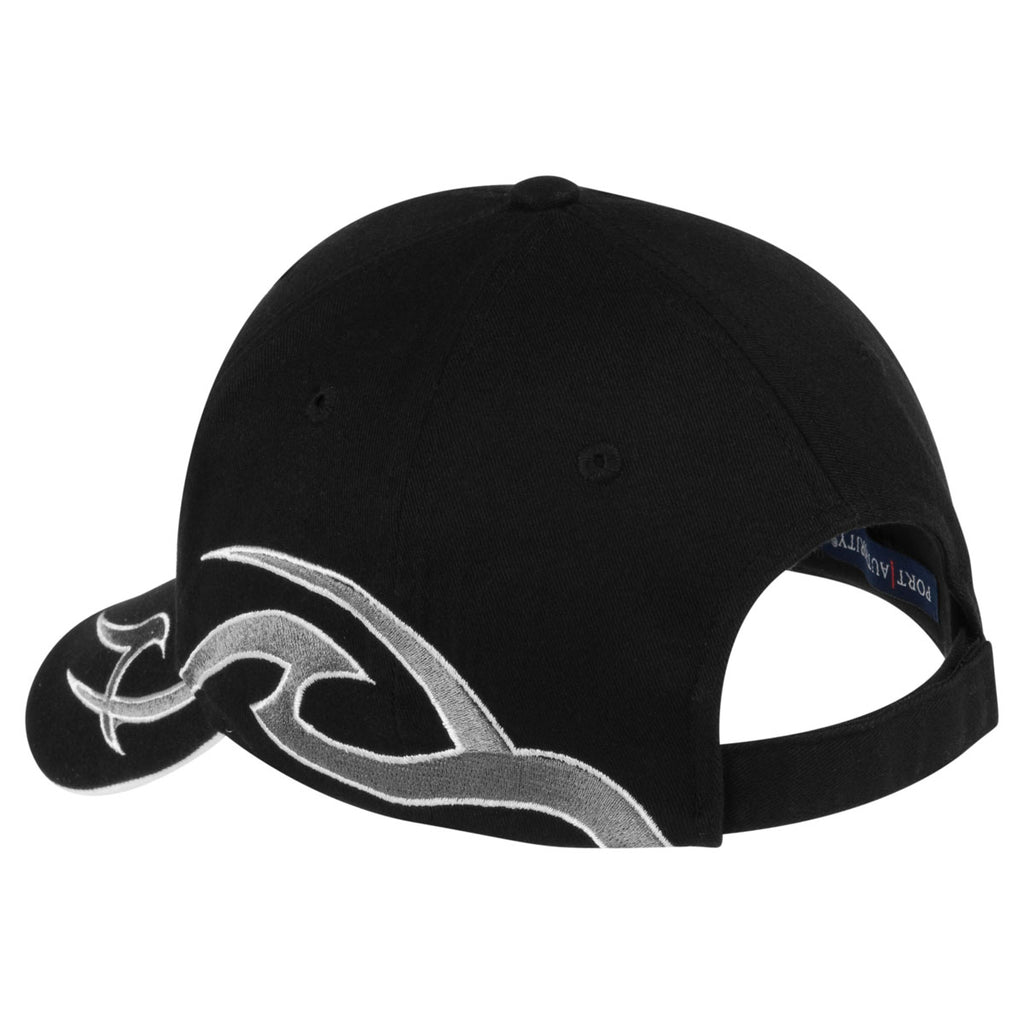 Port Authority Black Silver Racing Cap With Sickle Flames