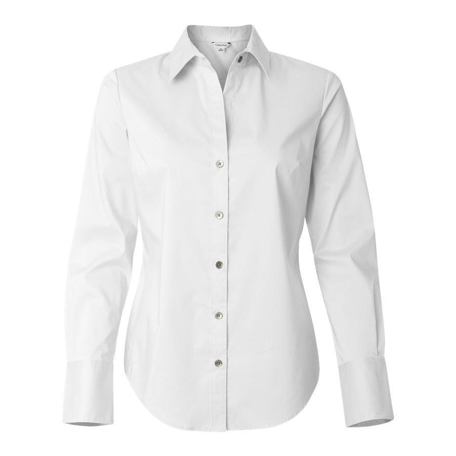 Download Calvin Klein Women's White Stretch Solid Dress Shirt