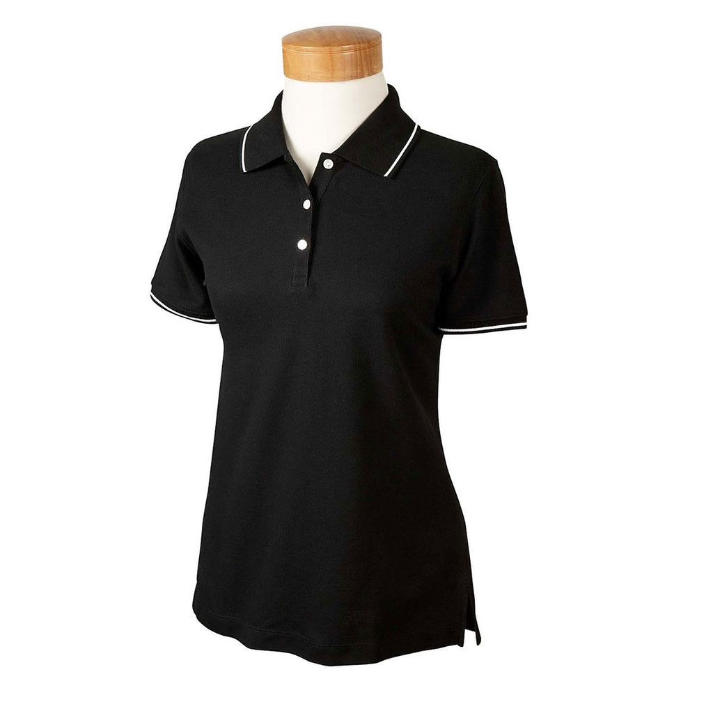 Devon & Jones Women's Black/White Pima Pique Short-Sleeve Tipped Polo