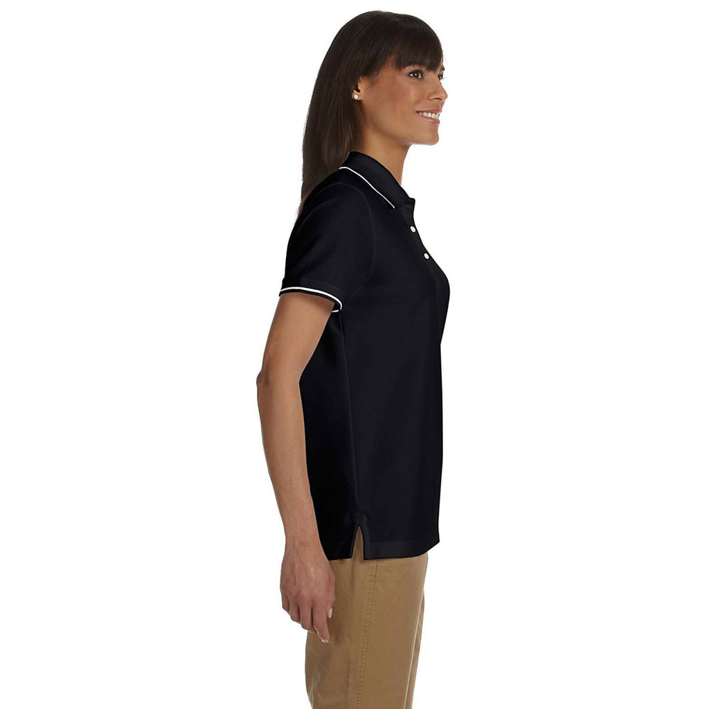 Devon & Jones Women's Black/White Pima Pique Short-Sleeve Tipped Polo