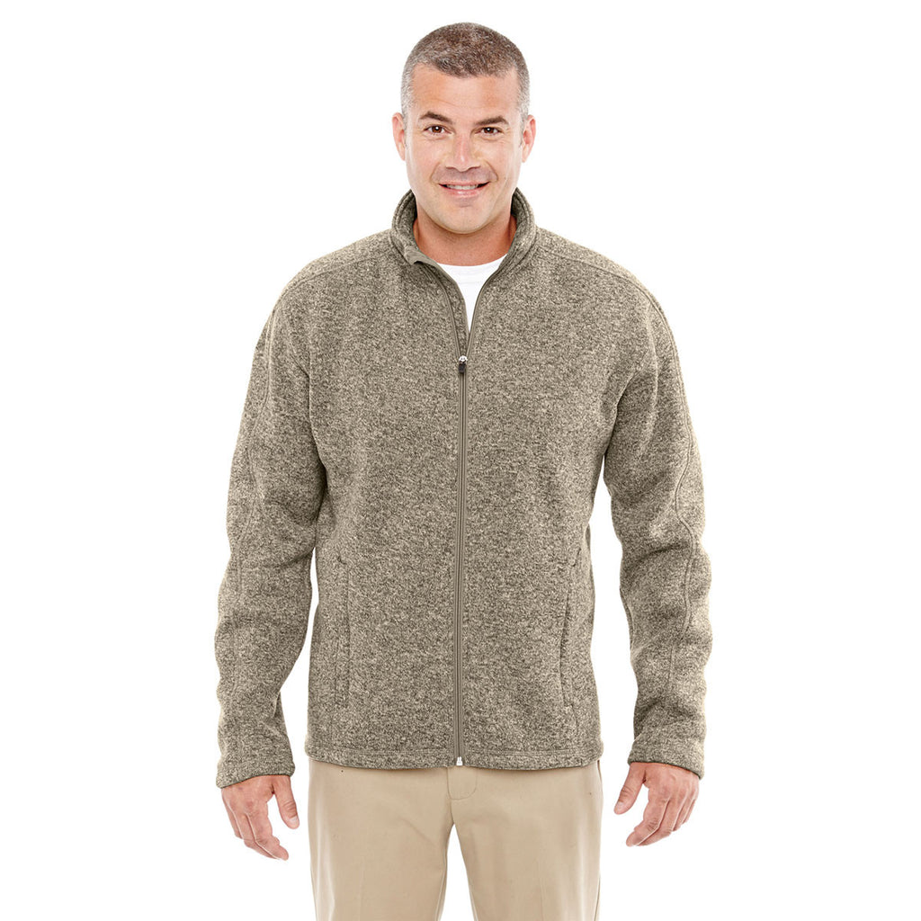 Devon & Jones Men's Khaki Heather Bristol Full-Zip Sweater Fleece Jack