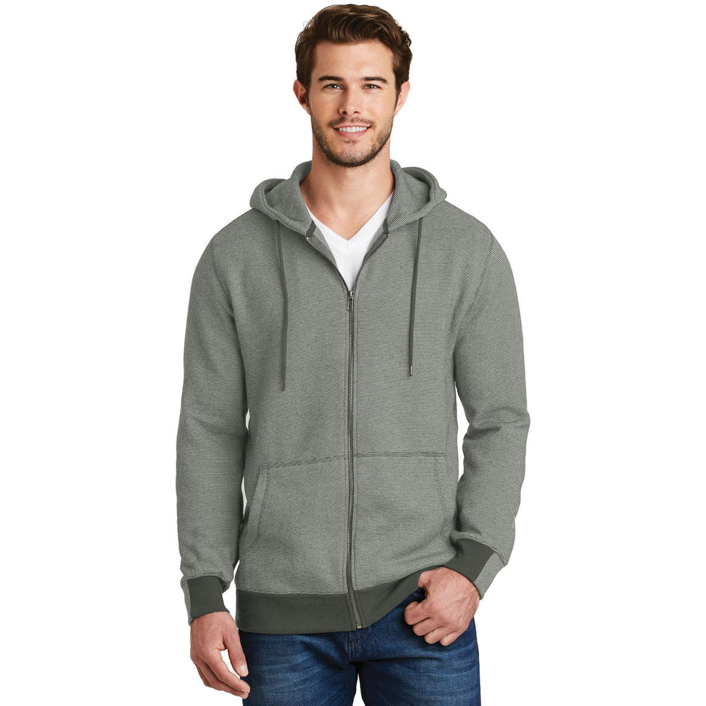 District Made Men's Light Grey/White Mini Stripe Full-Zip Hoodie