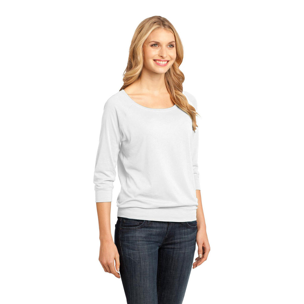 District Made Women's White Modal Blend 3/4-Sleeve Raglan