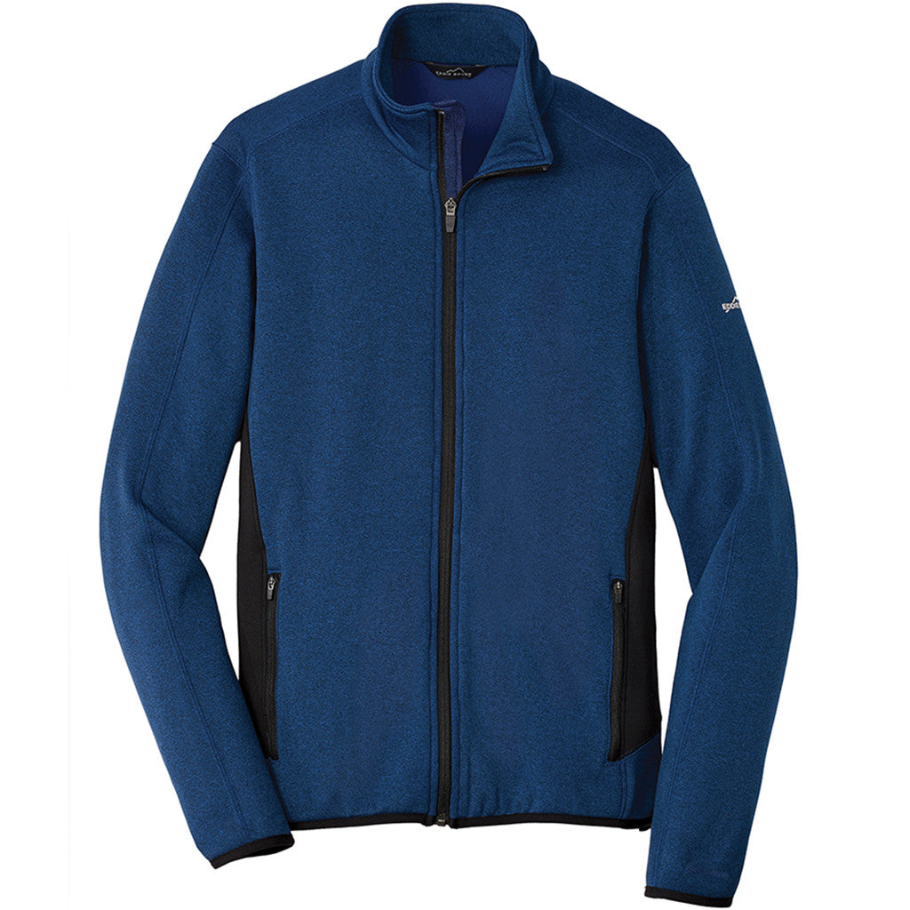 Eddie Bauer Men's Blue Heather Full-Zip Heather Stretch Fleece Jacket