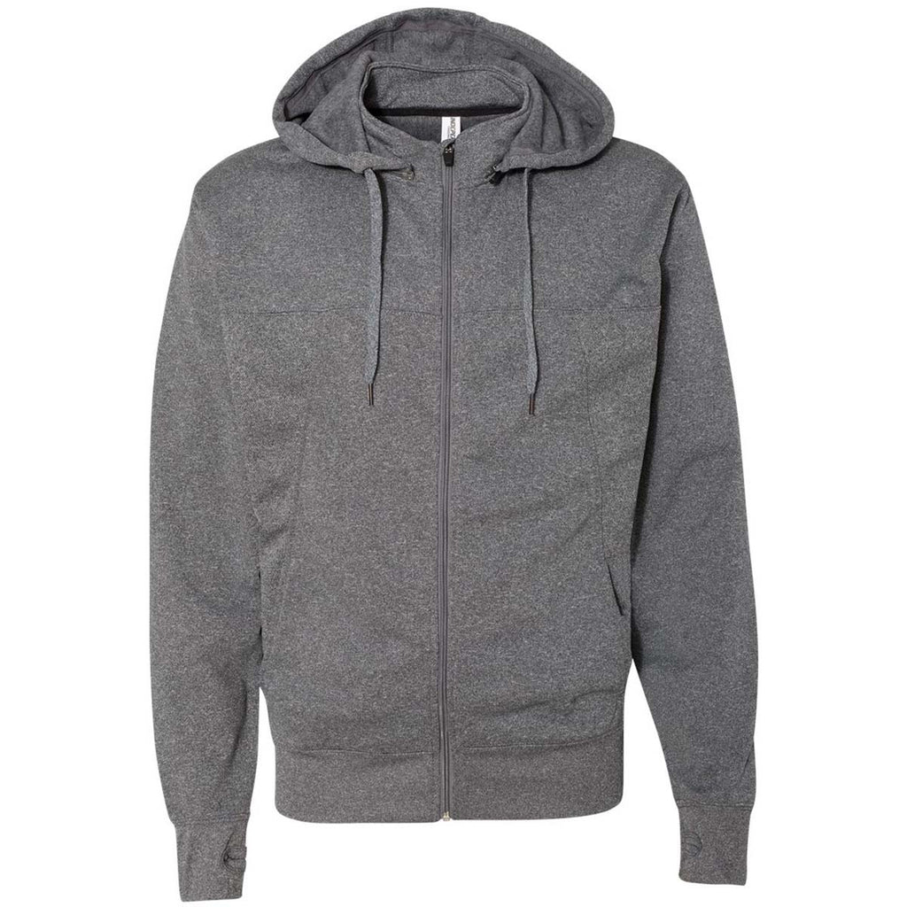 Independent Trading Co. Men's Gunmetal Heather Poly-Tech Hooded Full-Z