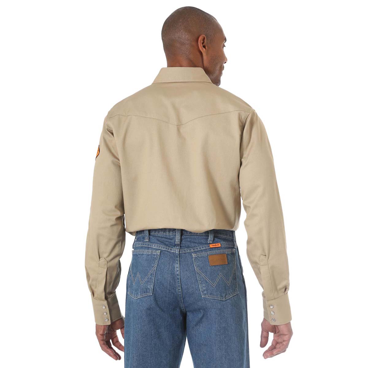 Wrangler Men's Khaki Flame Resistant Long Sleeve Western Snap Solid Tw