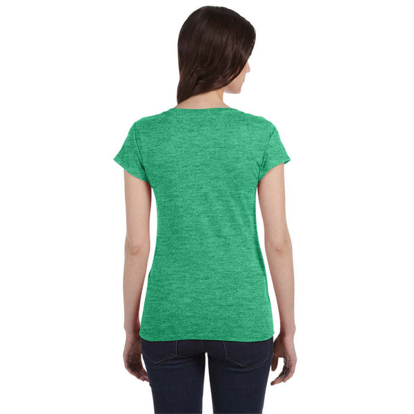 Gildan Women's Heather Irish Green SoftStyle 4.5 oz. Fitted V-Neck T-S