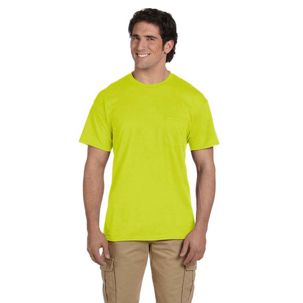 Gildan Men's Safety Green 5.5 oz. 50/50 Pocket T-Shirt