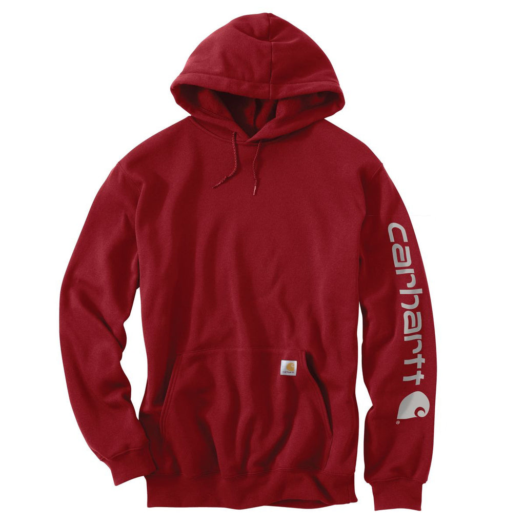 Carhartt Men's Dark Crimson Midweight Signature Sleeve Logo Hooded Swe