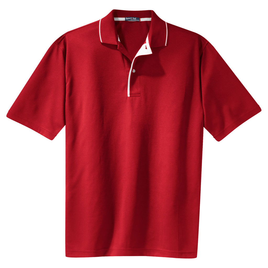 Sport-Tek Men's Red/White Dri-Mesh Polo with Tipped Collar and Piping