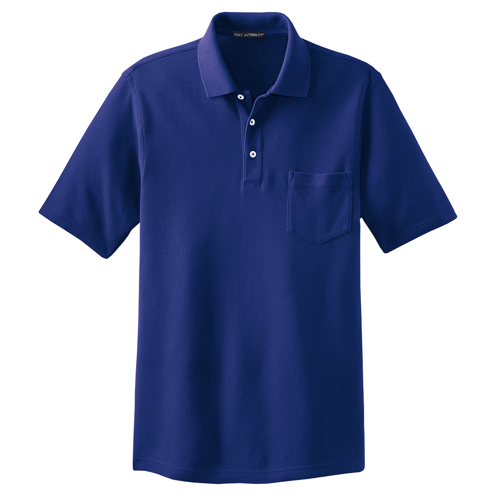 Port Authority Men's Cobalt Blue EZCotton Pique Pocket Polo