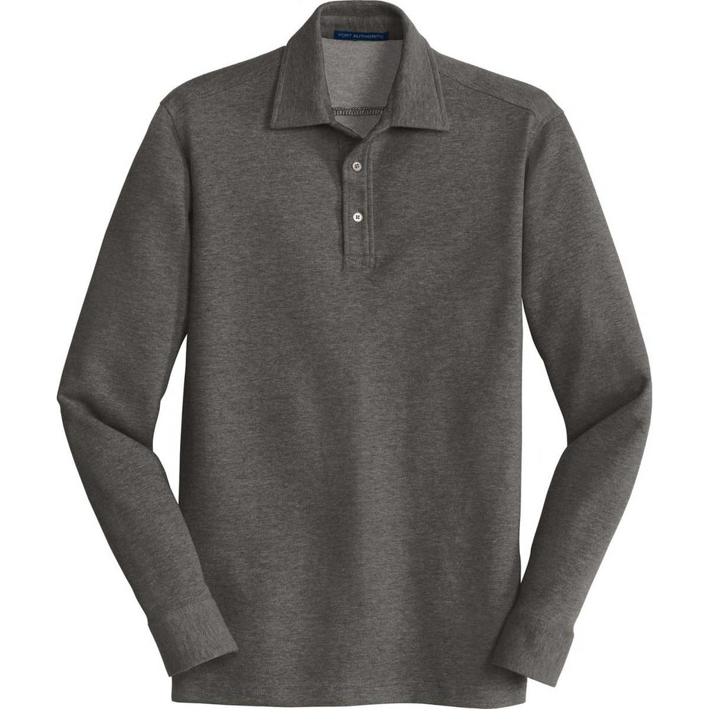 Port Authority Men's Charcoal Heather/Medium Grey Heather Interlock Po