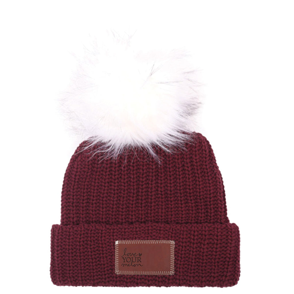 burgundy beanie with pom pom