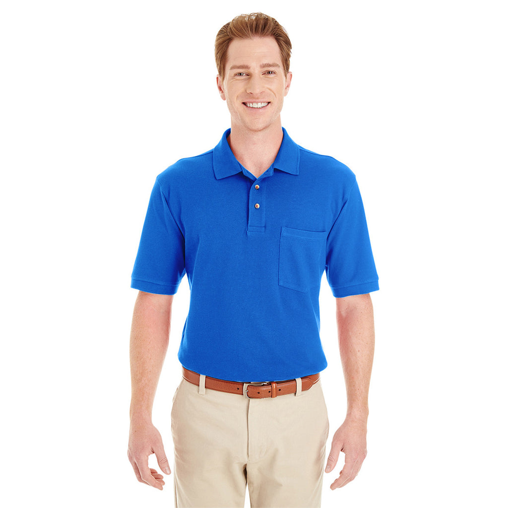 Harriton Men's True Royal 6 oz. Ringspun Cotton Pique Short-Sleeve Poc