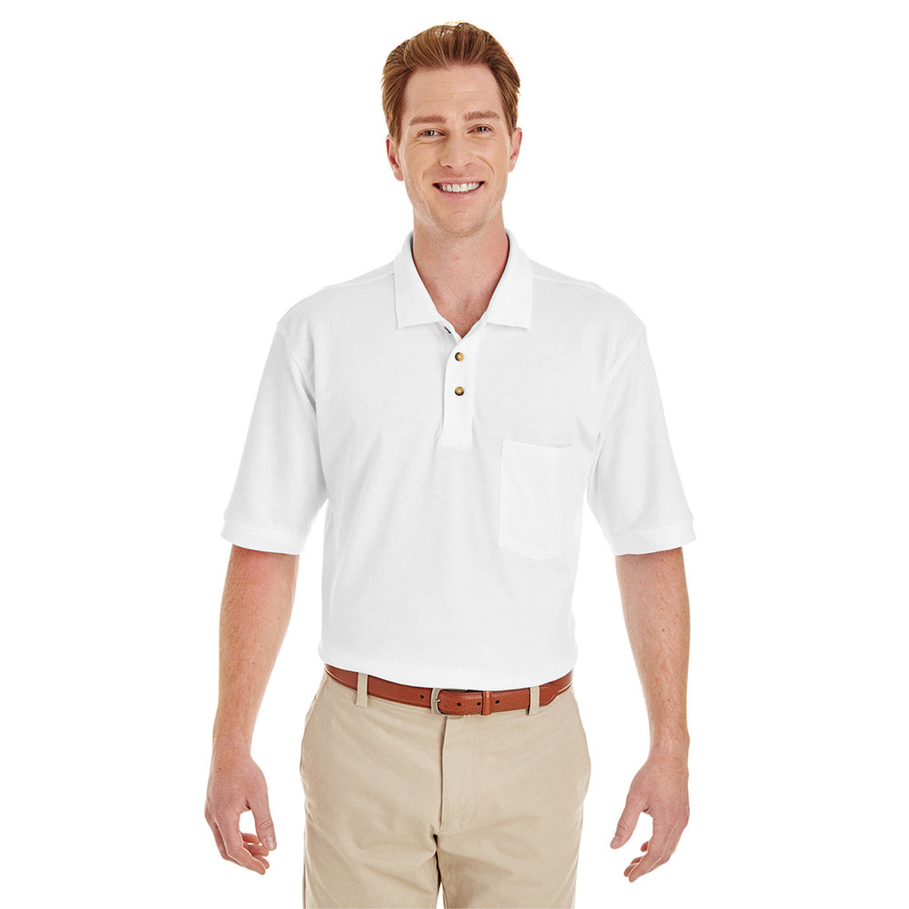 Harriton Men's White 6 oz. Ringspun Cotton Pique Short-Sleeve Pocket P