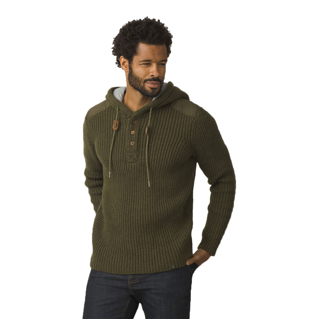 prAna Men's Cargo Green Hooded Henley Sweater