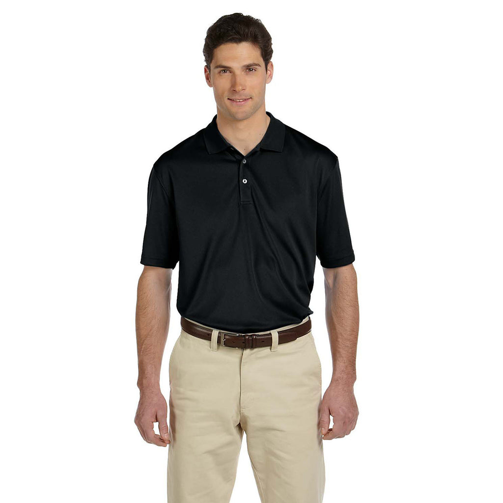 Harriton Men's Black Double Mesh Polo