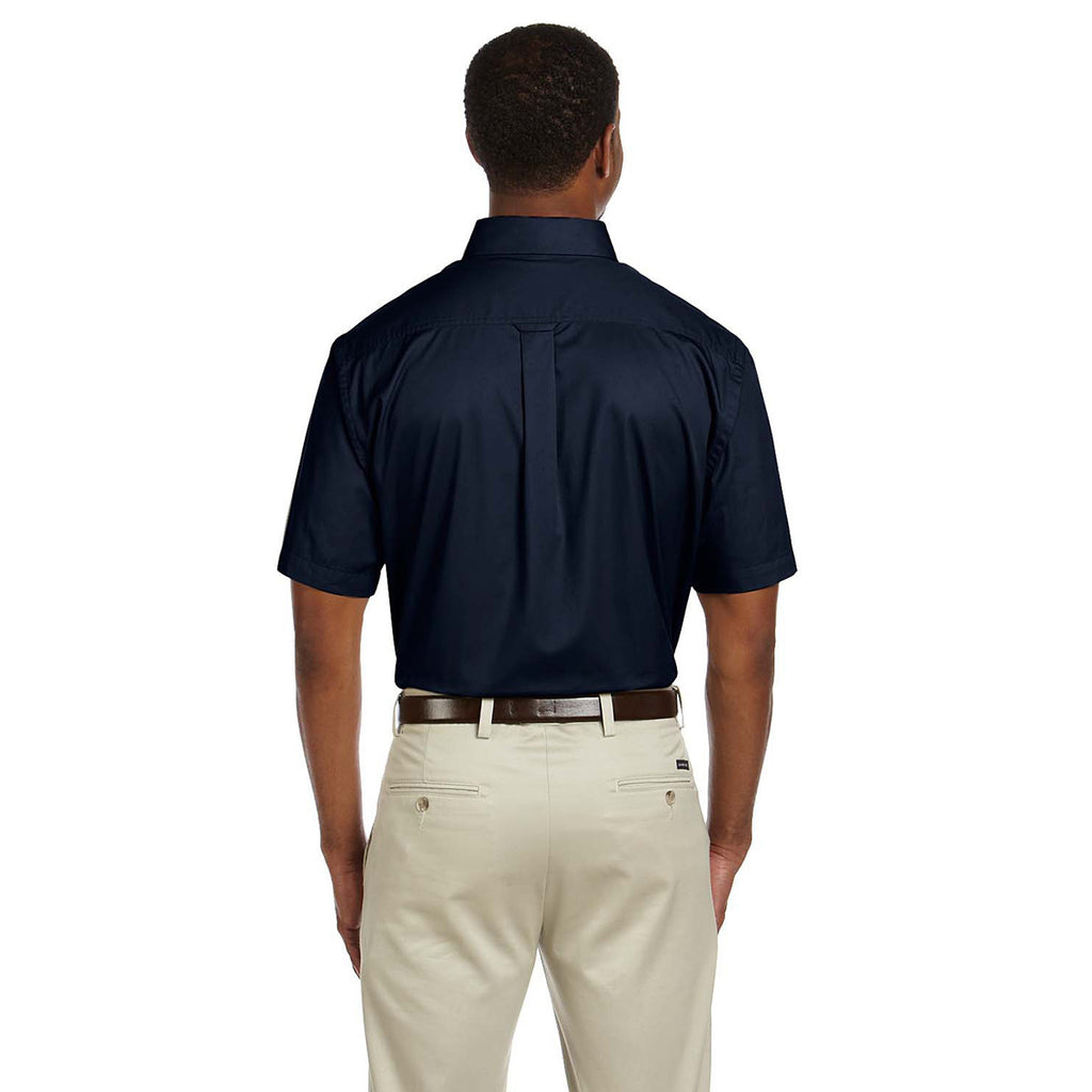 Harriton Men's Navy Easy Blend Short-Sleeve Twill Shirt with Stain-Rel