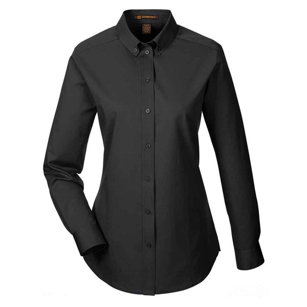 Harriton Women's Black Foundation 100% Cotton Long-Sleeve Twill Shirt