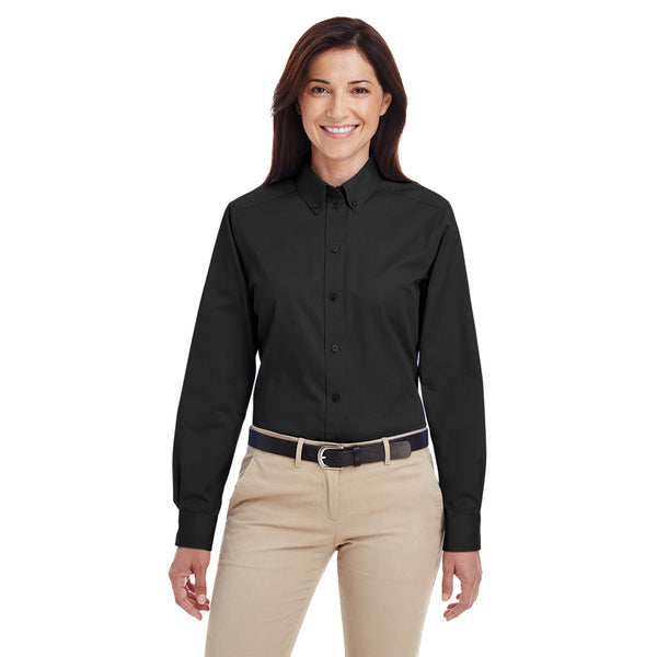 Harriton Women's Black Foundation 100% Cotton Long-Sleeve Twill Shirt