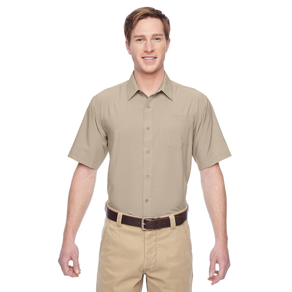 Harriton Men's Khaki Paradise Short-Sleeve Performance Shirt