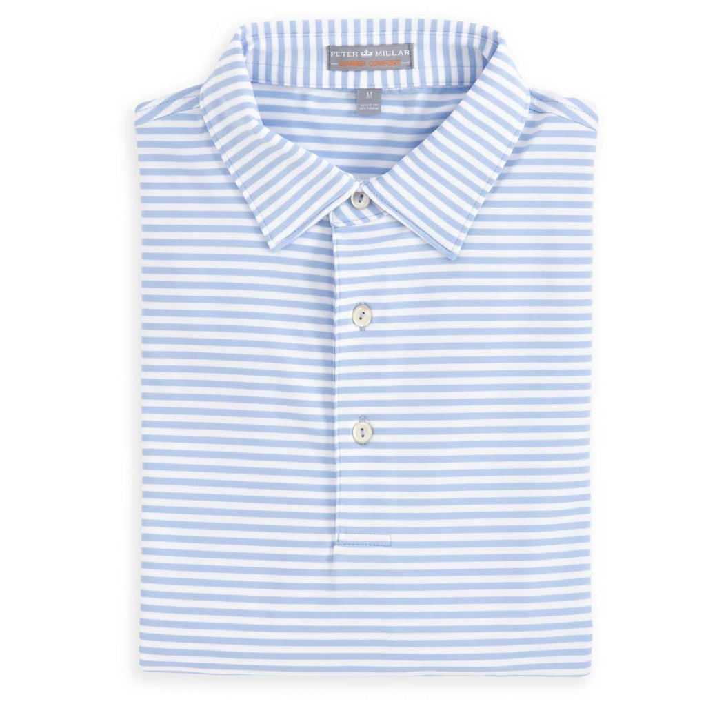 Peter Millar Men's Cottage Blue Competition Stripe Polo with Sean Self