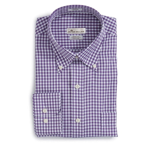 Peter Millar Men's Purple Nanoluxe Twill Check Shirt