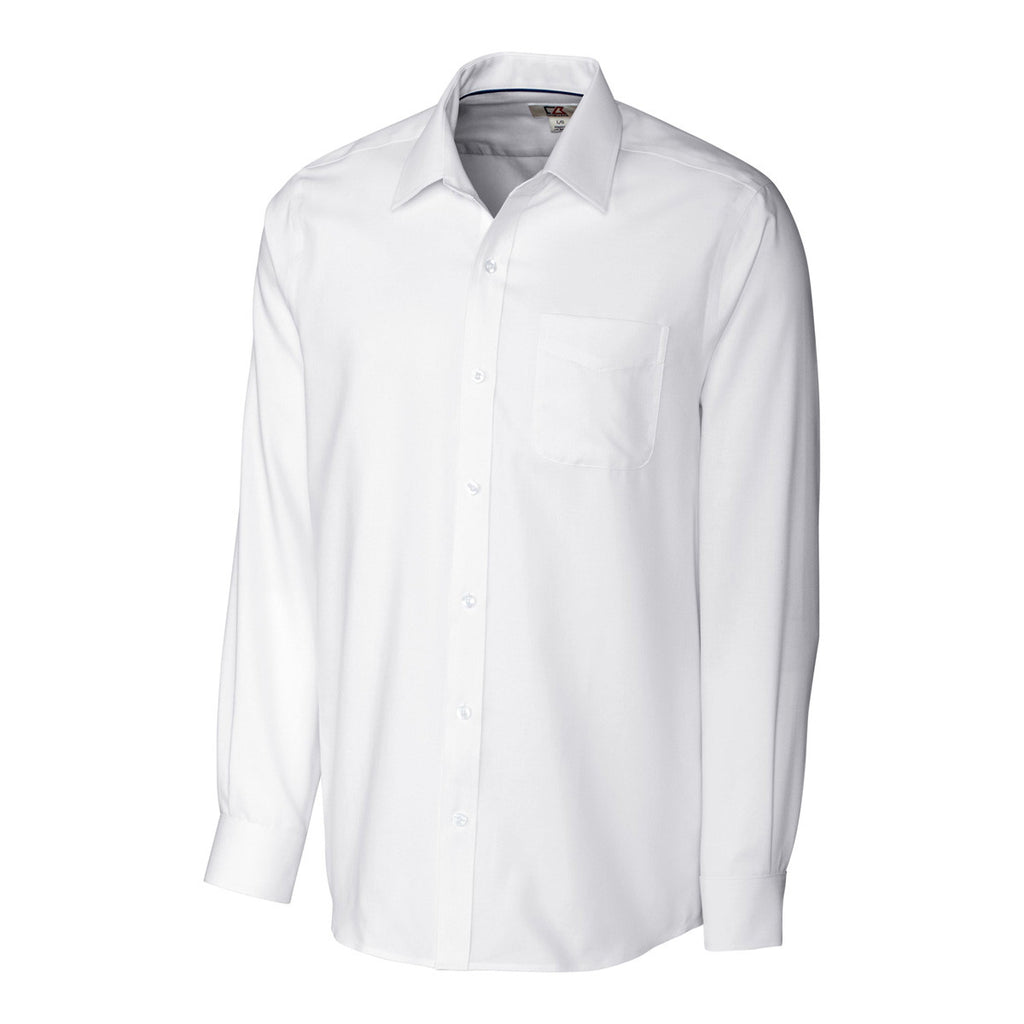 Cutter & Buck Men's White L/S Tailored Fit Spread Nailshead Dress Shir