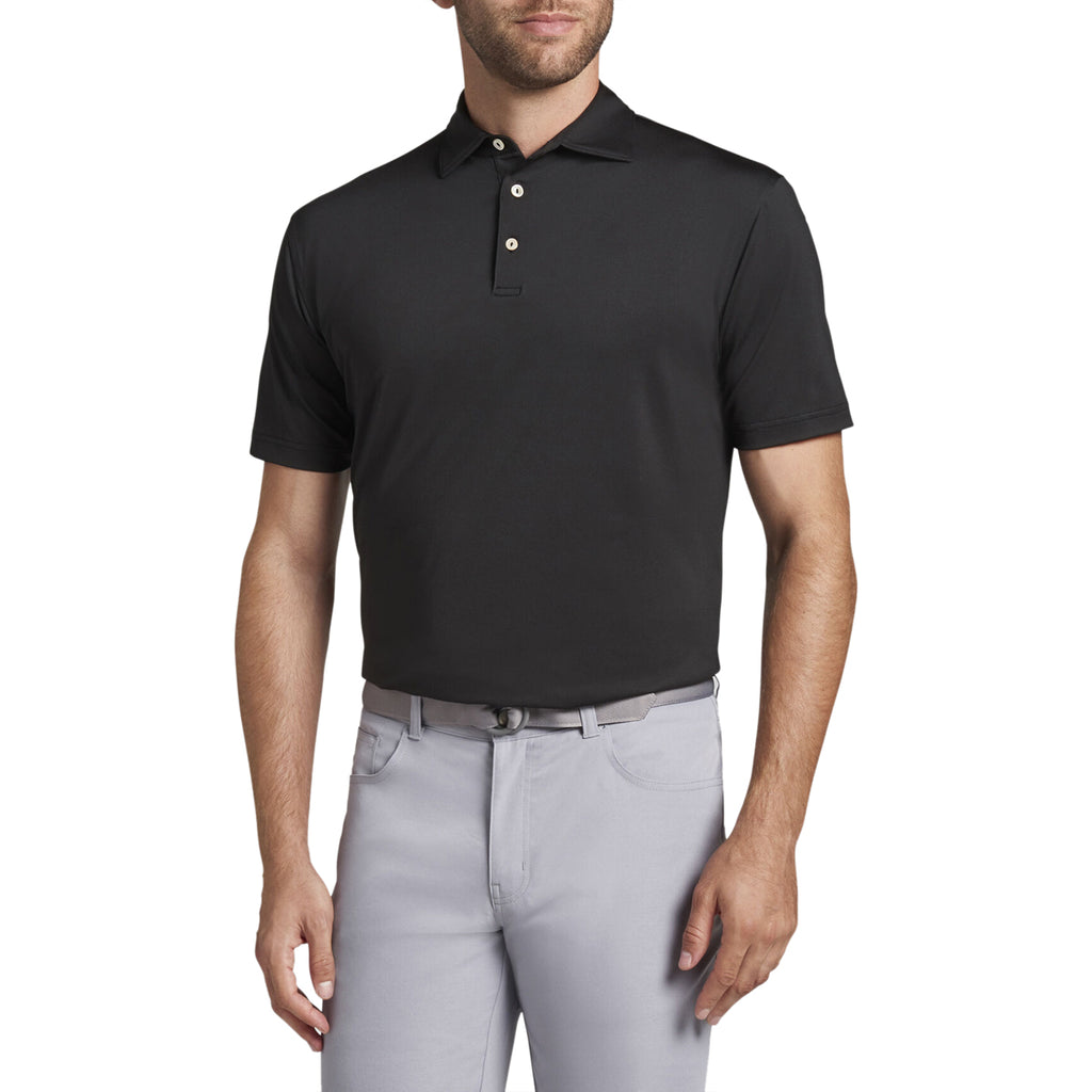 Peter Millar Men's Black Solid Performance Polo with Sean Collar