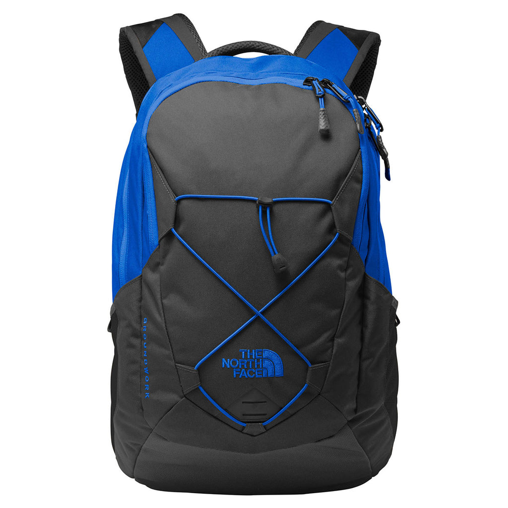 grey and blue north face backpack