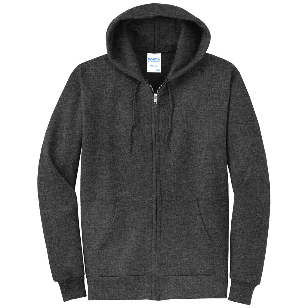 Port & Company Men's Dark Heather Grey Core Fleece Full-Zip Hooded Swe