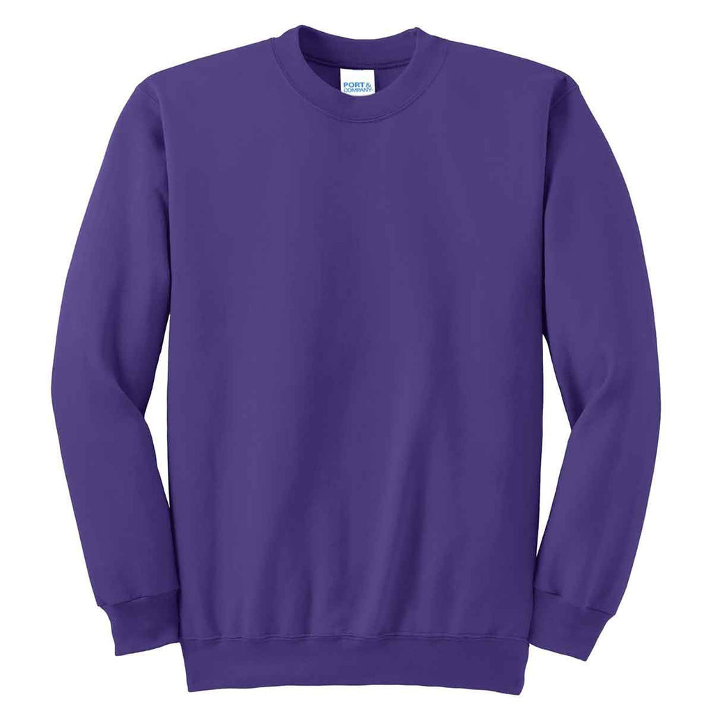 Port & Company Men's Purple Tall Essential Fleece Crewneck Sweatshirt