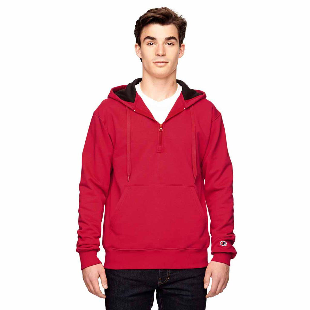 Champion Men's Sport Red for Team 365 Cotton Max Fleece Quarter-Zip Ho