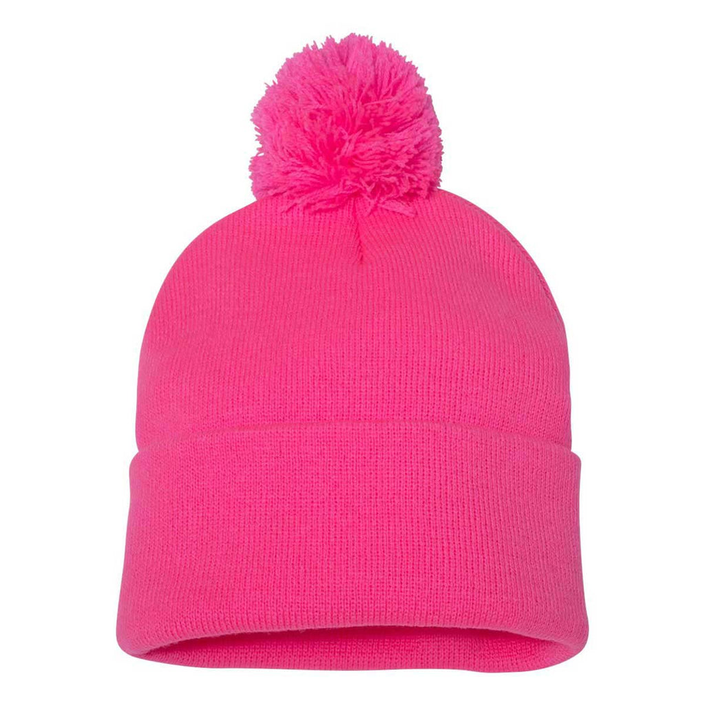 Download Sportsman Neon Pink Pom-Pom 12" Knit Beanie