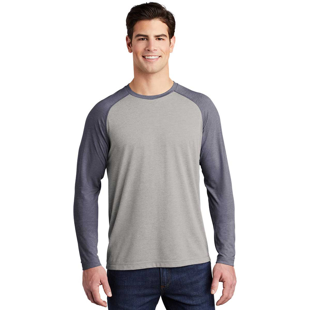 Sport-Tek Men's True Navy Heather/Light Grey Heather PosiCharge Long S