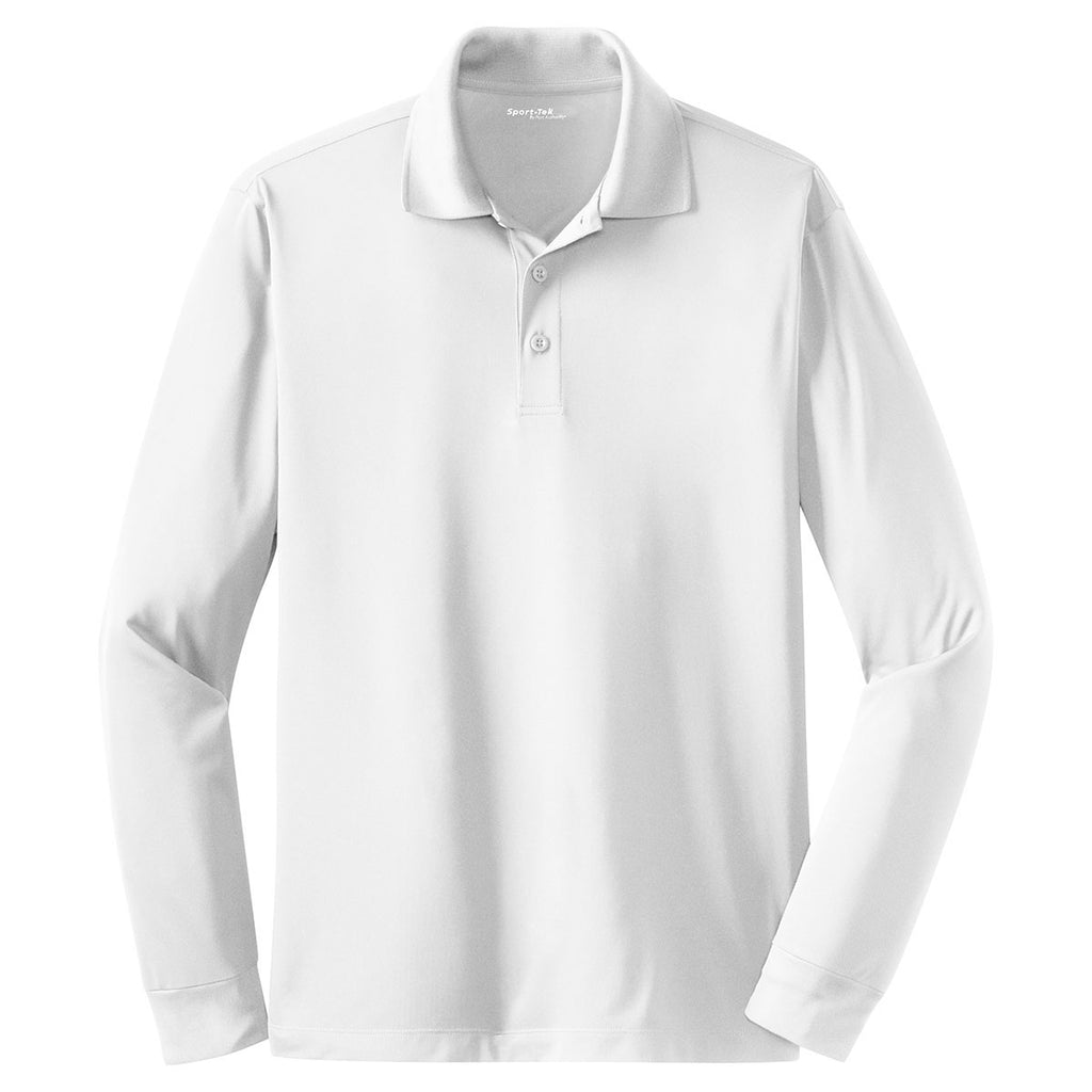 Sport-Tek Men's White Long Sleeve Micropique Sport-Wick Polo