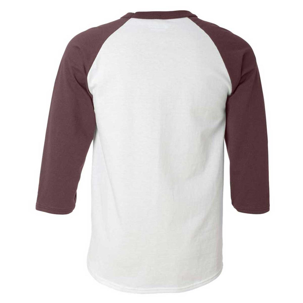 maroon and white baseball tee