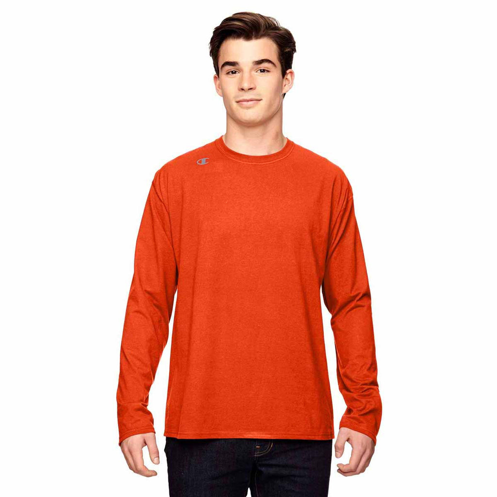 Champion Men's Sport Orange Vapor Cotton Long-Sleeve T-Shirt