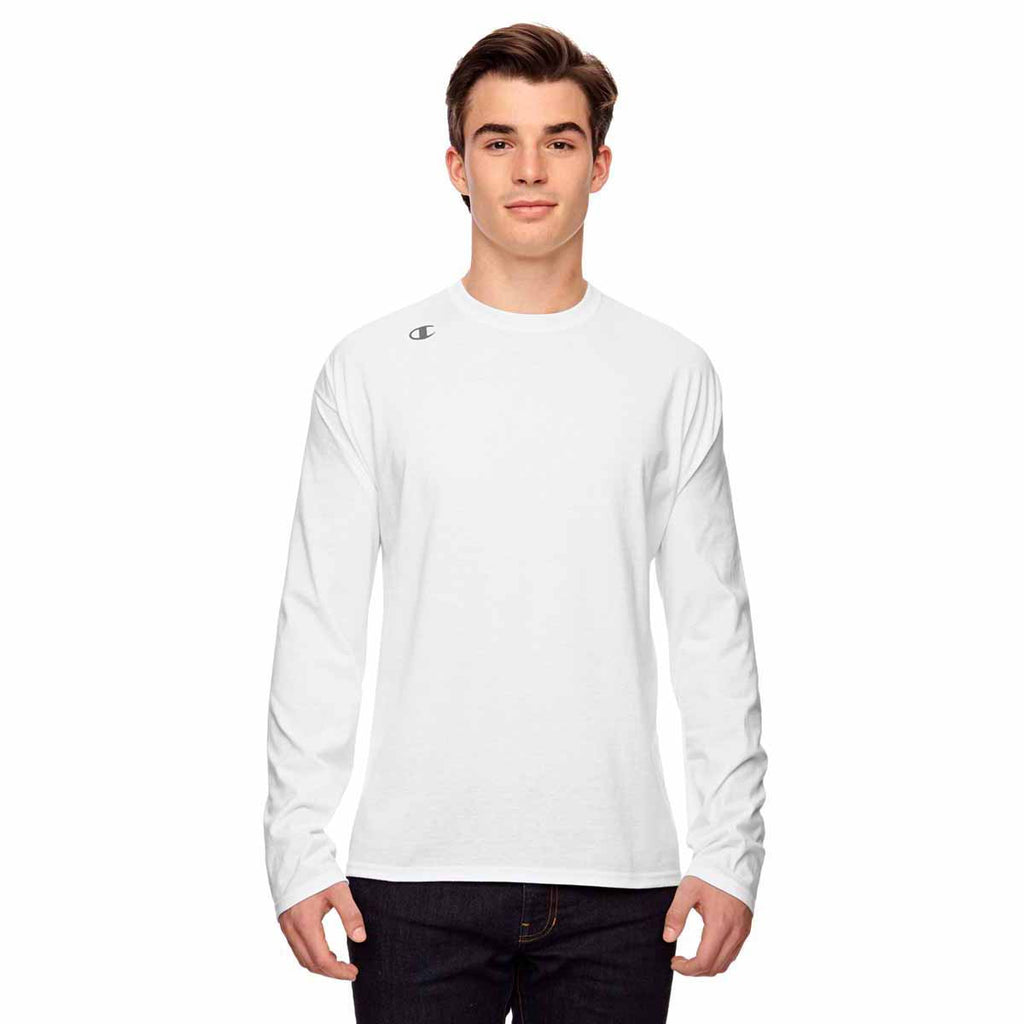 Champion Men's White Vapor Cotton Long-Sleeve T-Shirt