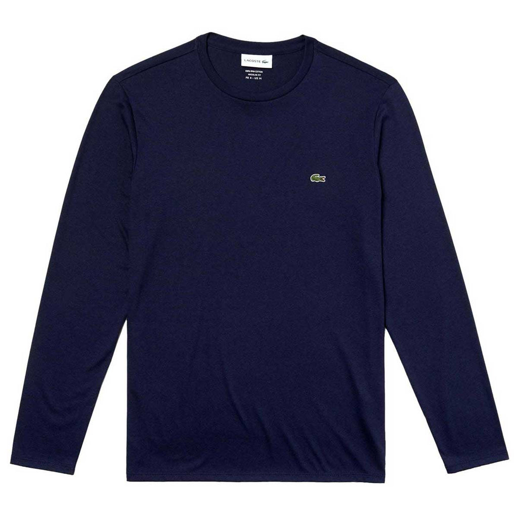 Lacoste Men's Navy Blue Long Sleeve Pima Cotton Jersey Crewneck T-Shir