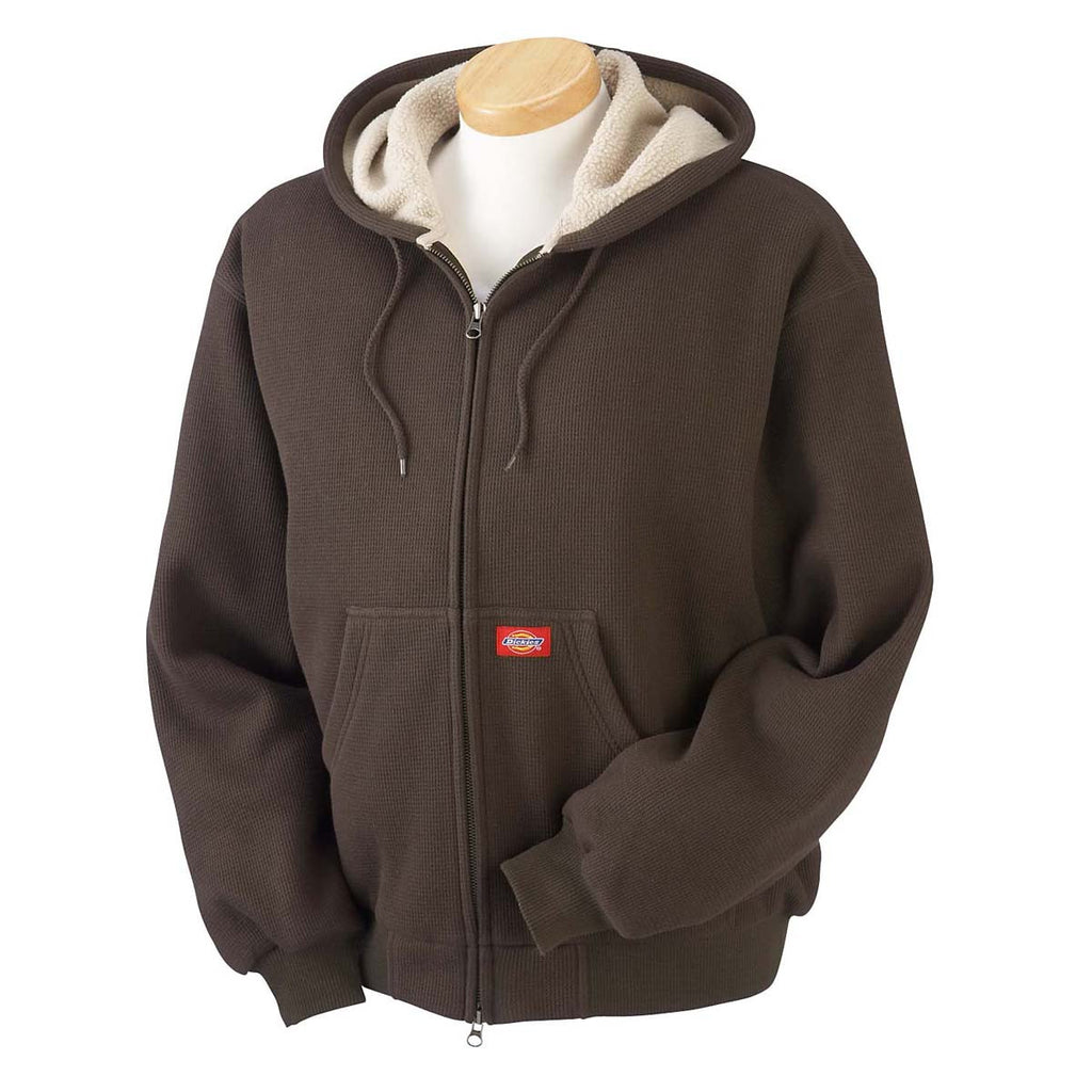 Dickies Men's Dark Brown 10.75 oz. Bonded Waffle-Knit Hooded Jacket