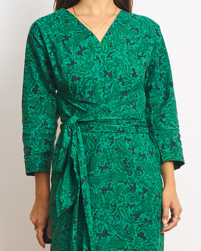 Handmade Green Paisley Midi Dress, Sz S/M