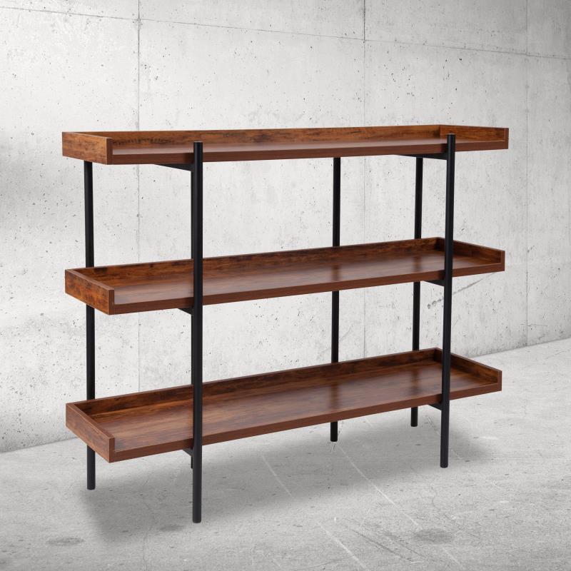 Mayfair 3 Shelf 35"H Storage Display Unit Bookcase with Black Metal Frame in Rustic Wood Grain Finish - English Elm product image