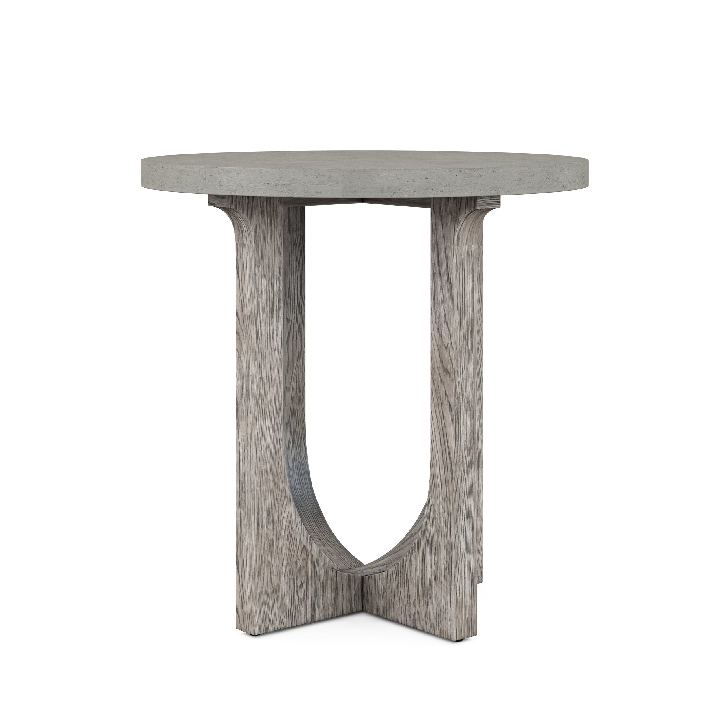 Vault Round Chairside Table - Chic Mink Finish with Cast Resin Concrete Top for Modern Living Spaces