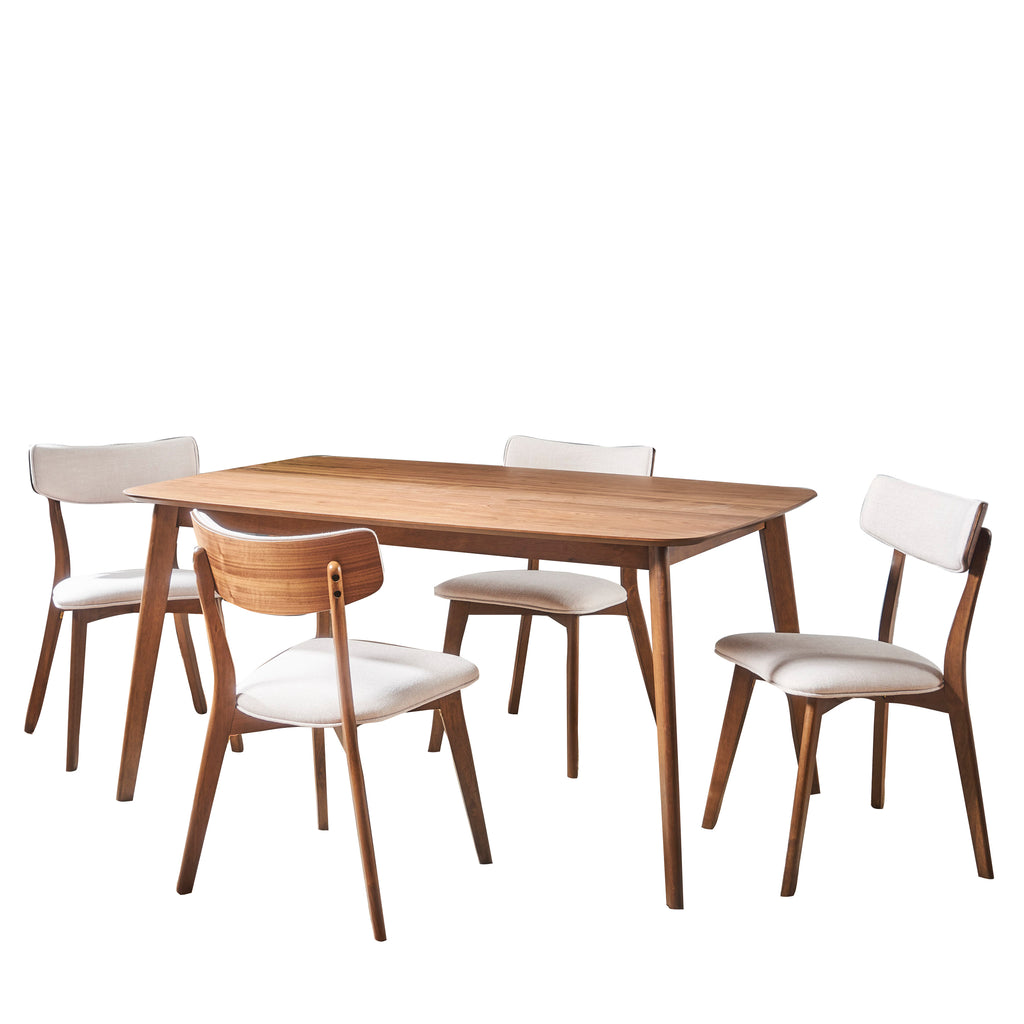 Alma Mid Century Natural Walnut Finished 5 Piece Wood Dining Set with ...