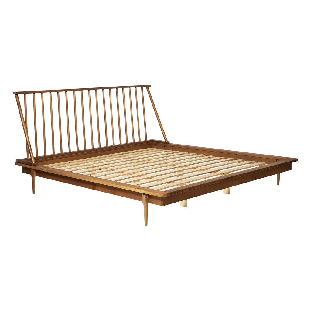 King Mid Century Modern Solid Wood Spindle Platform Bed English Elm
