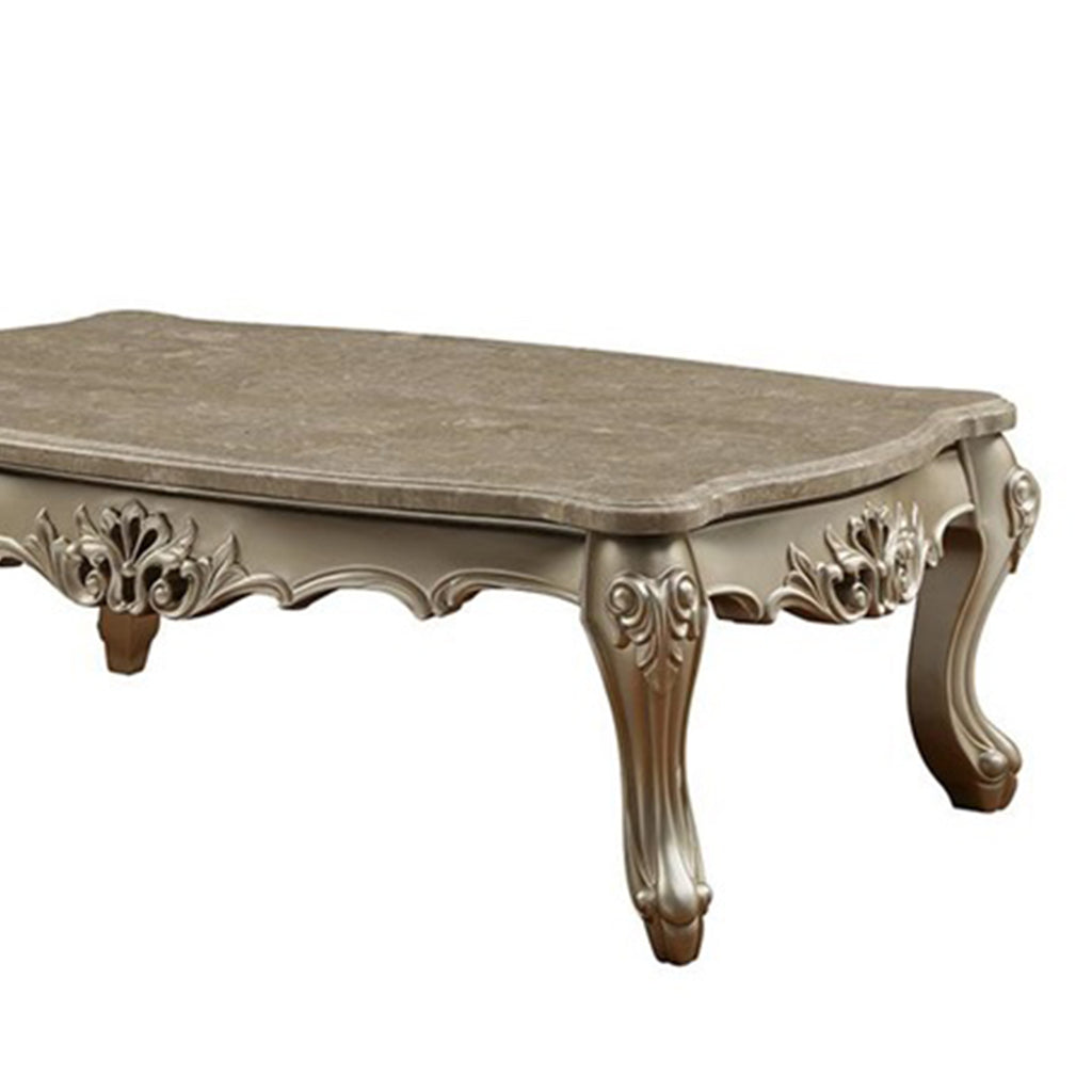 Marble Top Wooden Coffee Table With Queen Anne Style Legs