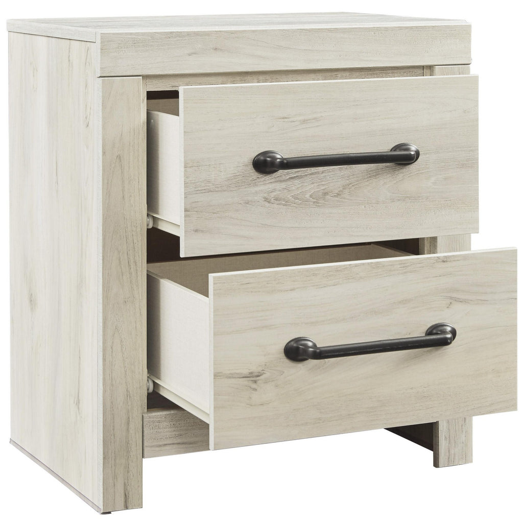 Benzara Transitional Wooden Two Drawer Setup Nightstand with Bar Handles, White BM213351 White Wood BM213351